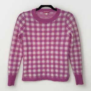 J Crew 100% Cashmere Pink Check Sweater Size XXS Long Sleeve Pull Over